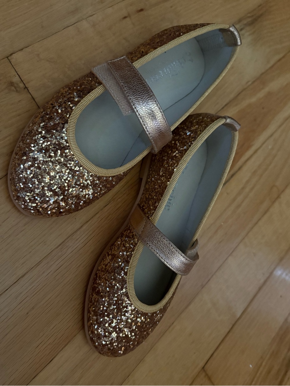 Girls' Glitter Gold Mary Jane Dress Shoes with Adjustable Strap